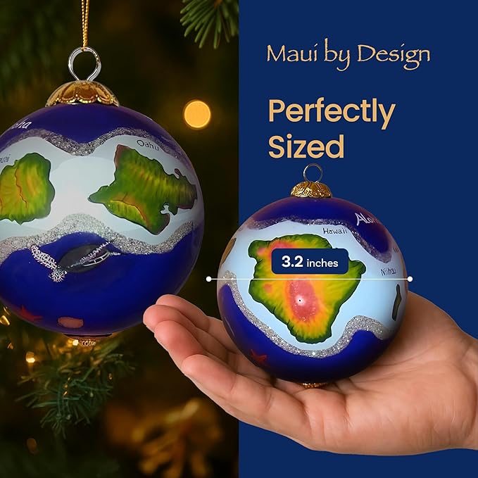Hawaiian Islands Collectible Hand Painted Glass Ornament with Gift Box