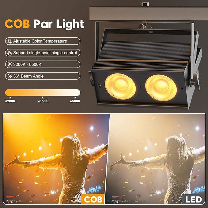 Stage Lights, 120W COB Spotlights LED Par Can Blinder Lights, 2 in 1 Cool White & Warm White DMX512 Sound Activated Audience Uplights for Events Party Wedding Theater Church Concert Dance 8Pcs