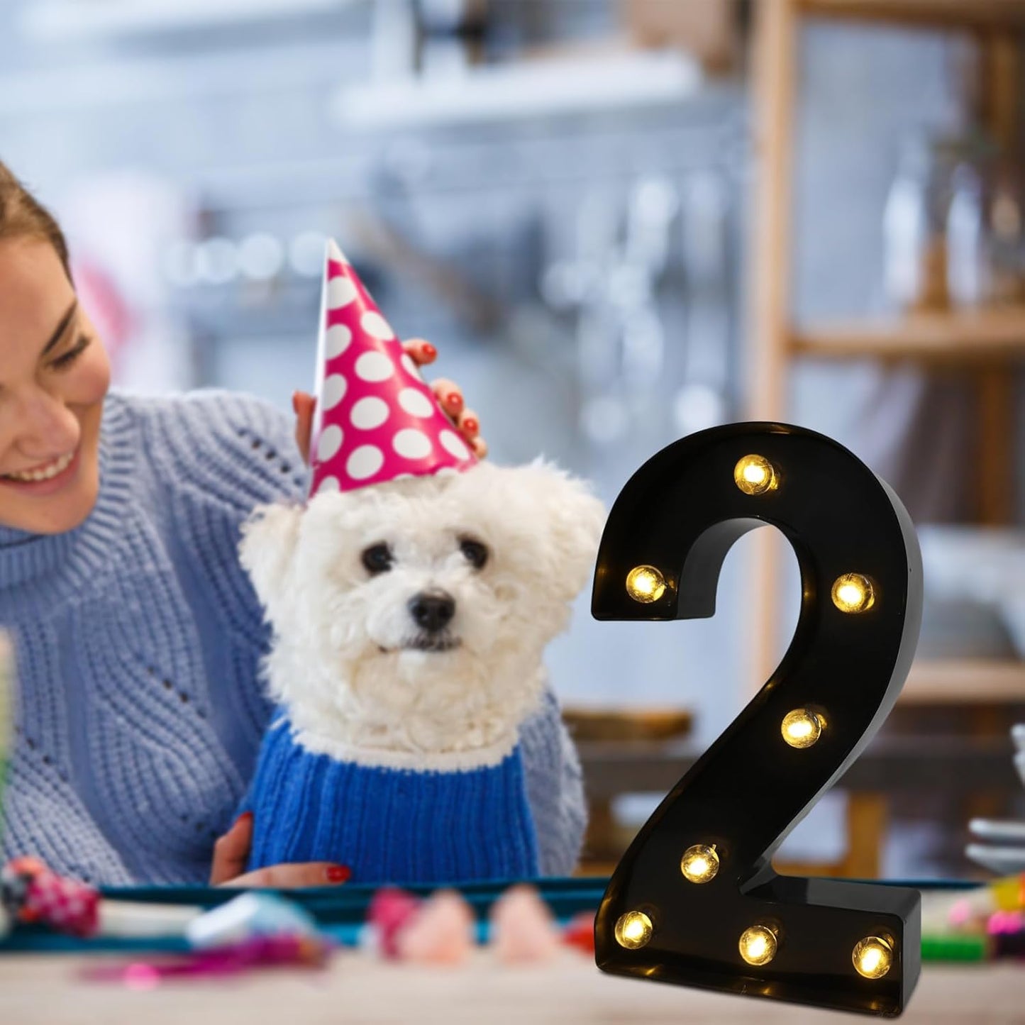 LED Marquee Numbers, 8.58 Inch Led Light Up Numbers for Party, Small Light Up Letters, Battery Powered Lighted Number for Table, Birthday, Night Light, Christmas or Home Decor (Black, Number 2)