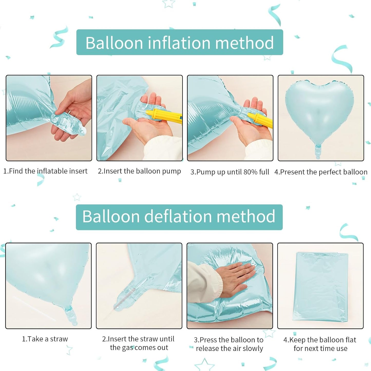 Baby Blue Heart Balloon, 10PCS Blue Foil Heart Balloons, 18inch Pastel Blue Heart Shape Balloons Helium Birthday Party Decorations for Boys Girls Brithday Party, Valentines Day, Wedding, Anniversary