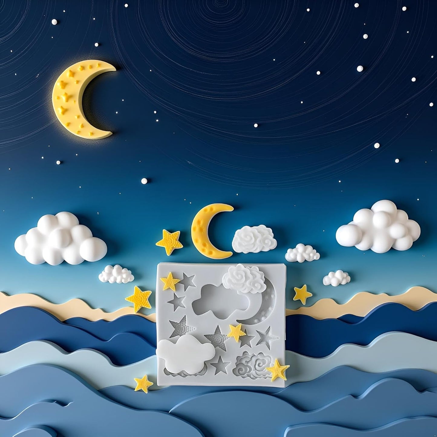 1Pc Star Moon Clouds Shaped Silicone Fondant Molds, Candy Chocolate Molds for DIY Cake Fondant Cookie Cloud Fondant Mold Moon For Candy Baking Sugar Cakes Decorating Candy Making Supplies