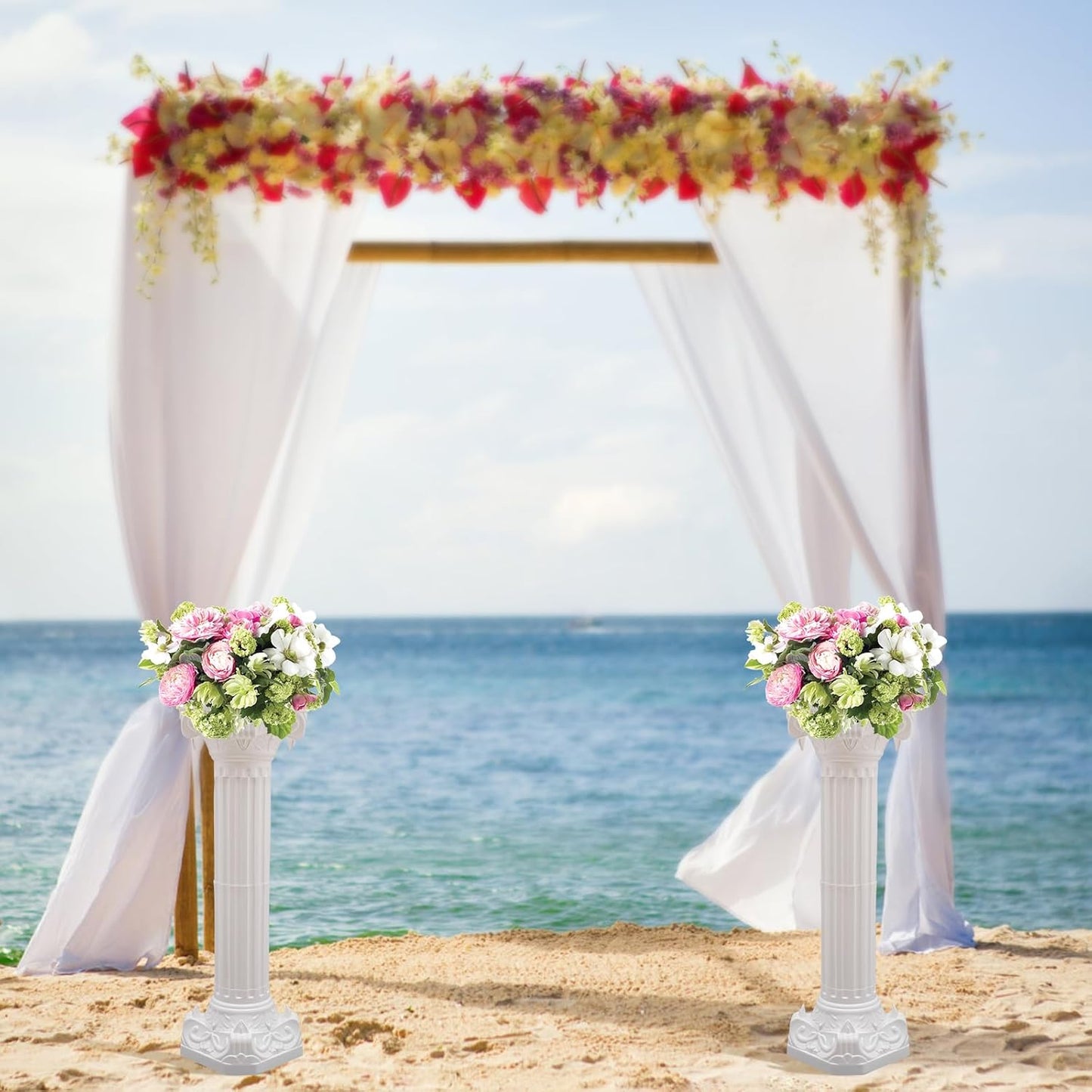 Roman Pillars Decoration Party Flower Pot Columns Set 2Pcs Decor Pedstal Stand 34.65in Flower Floral Wedding Party Event Road Decorative Columns (34.65in 2Pcs Style3)