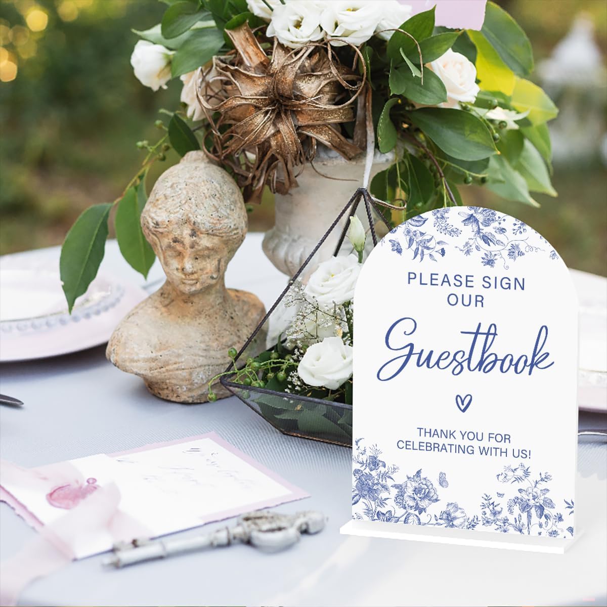 Acrylic Wedding Signs, Dusty Blue Wedding Decor, Blue Weddings Decor, Modern Calligraphy Arch Acrylic Table Top Sign for Weddings Parties Dinners - Please Sign Our Guestbook (White)