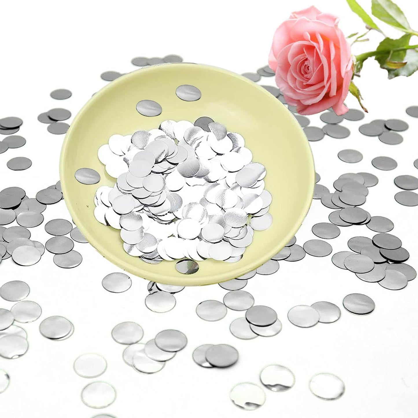 Silver Round Foil Confetti Beautiful Metallic Table Confetti Glitter for Fill Balloons, Wedding,Birthday, Party,Festival Decoration(8000PCS)