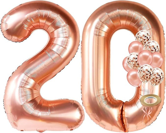 KatchOn, Rose Gold 20 Balloon Number - 40 Inch, Pack of 12 | 20 Balloons with Confetti | Cute 20 Birthday Decorations for Her | 20th Birthday Balloons | Happy 20th Birthday Decorations for Women