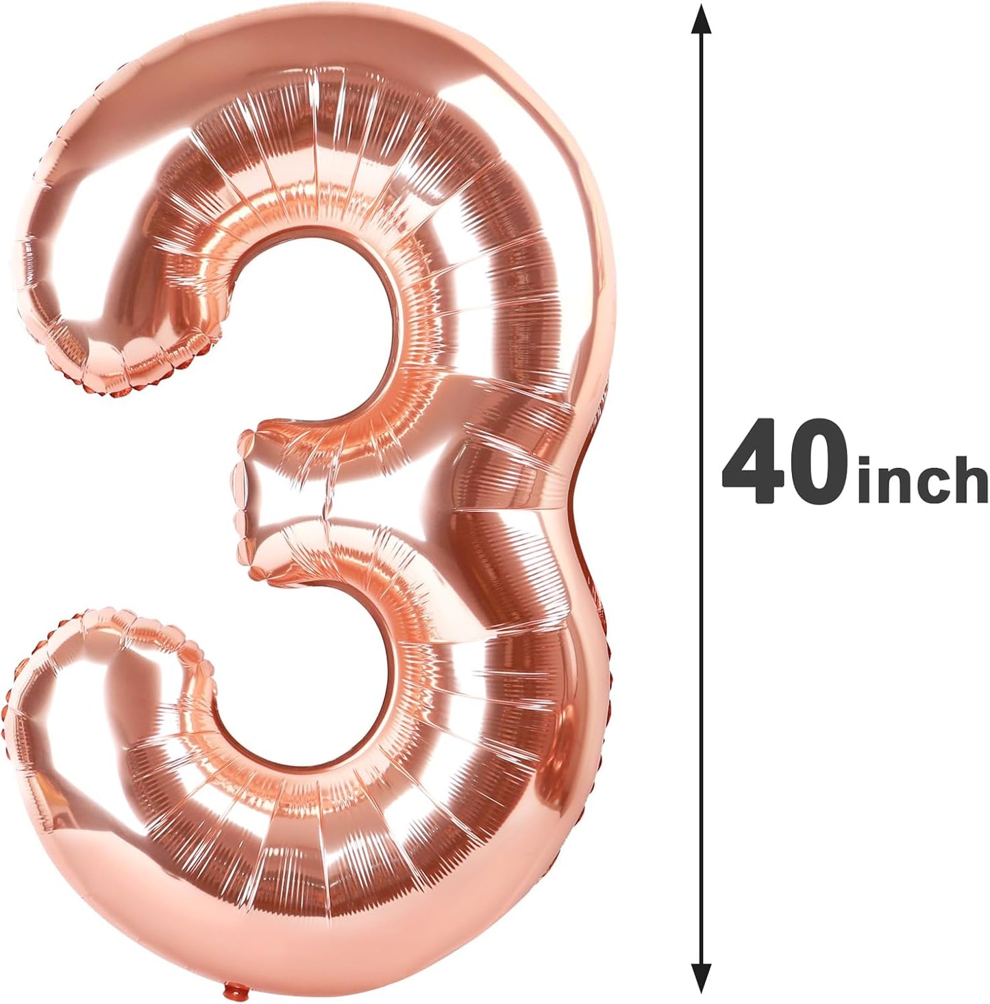 40 Inch Rose Gold 3 Large Number Balloon, 3 13 23 30 33 36 Rose Gold Birthday Party Decorations, Number Three Foil Balloons for Anniversary Party Graduations Celebration Supplies