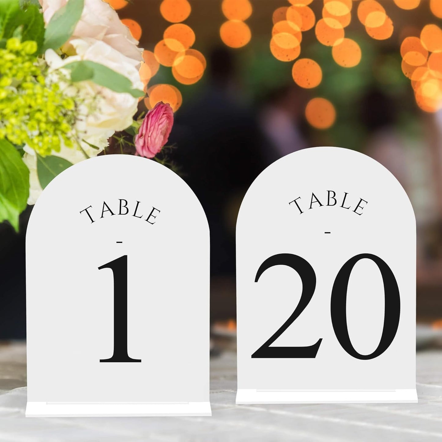 JOYIT Arch Wedding Table Numbers 1-20 with Stands – Double-Sided Printed 5" X 7" Acrylic Signs with White Background and Black Text, Perfect for Wedding Receptions, Parties, Anniversaries, and Events