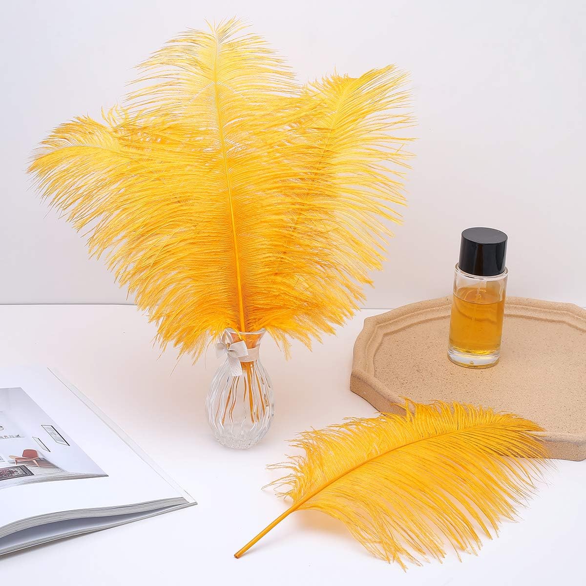 Ballinger Big Gold Ostrich Feathers - 24Pcs 12-14inch Large Feathers for Vase,Gatsby Party Centerpieces Mardi Gras and Home Decor