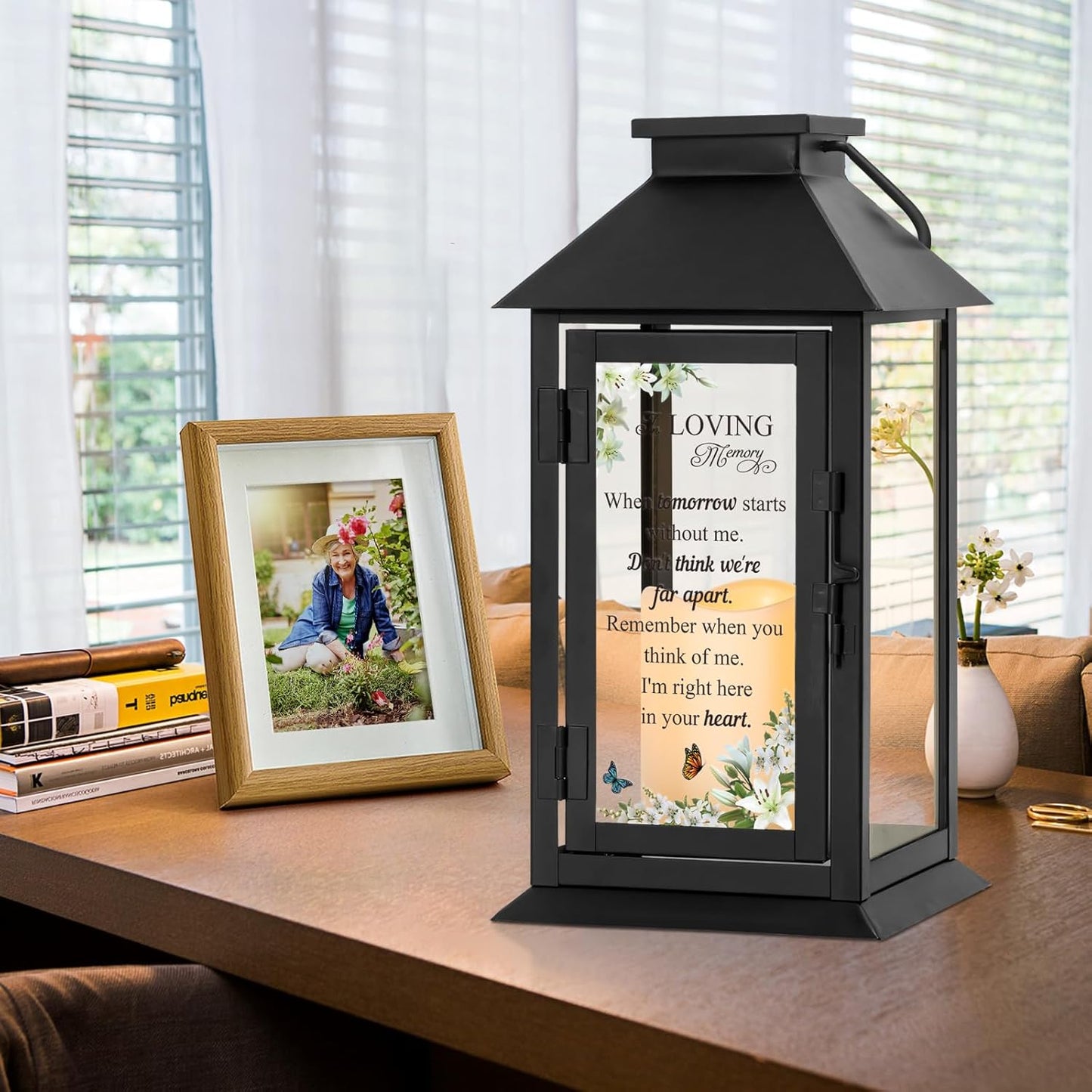 Memorial Lantern Bereavement Gifts in Memory of Loved One - Remembrance Sympathy Gifts for Loss of Mother, Father or Loved One with LED Candle and Remote