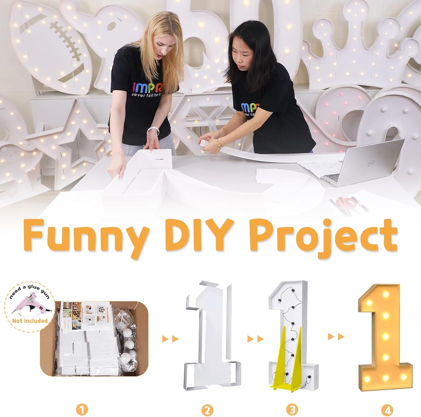 imprsv 3FT Marquee Numbers, Light Up Numbers for 30th 50th Birthday Decorations Anniversary Party Decor, Number 0 Light Up Number, Pre-Cut Foam Board Kit