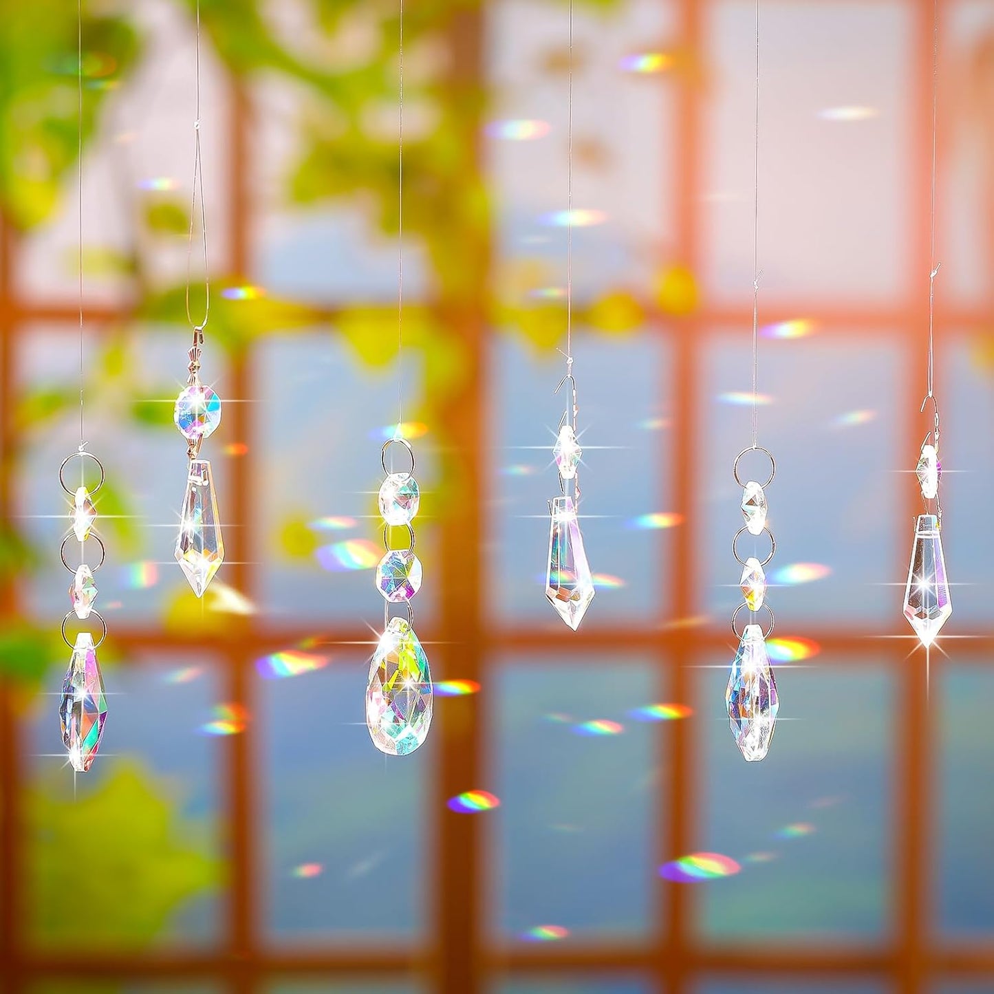 24 Pcs Chandelier Crystal Replacement 38 mm Teardrop & Icicle Crystal Prisms Hanging Gems Parts for Lamps and Chandeliers Suncatcher Christmas Tree Windows Home Decor (Colorful)