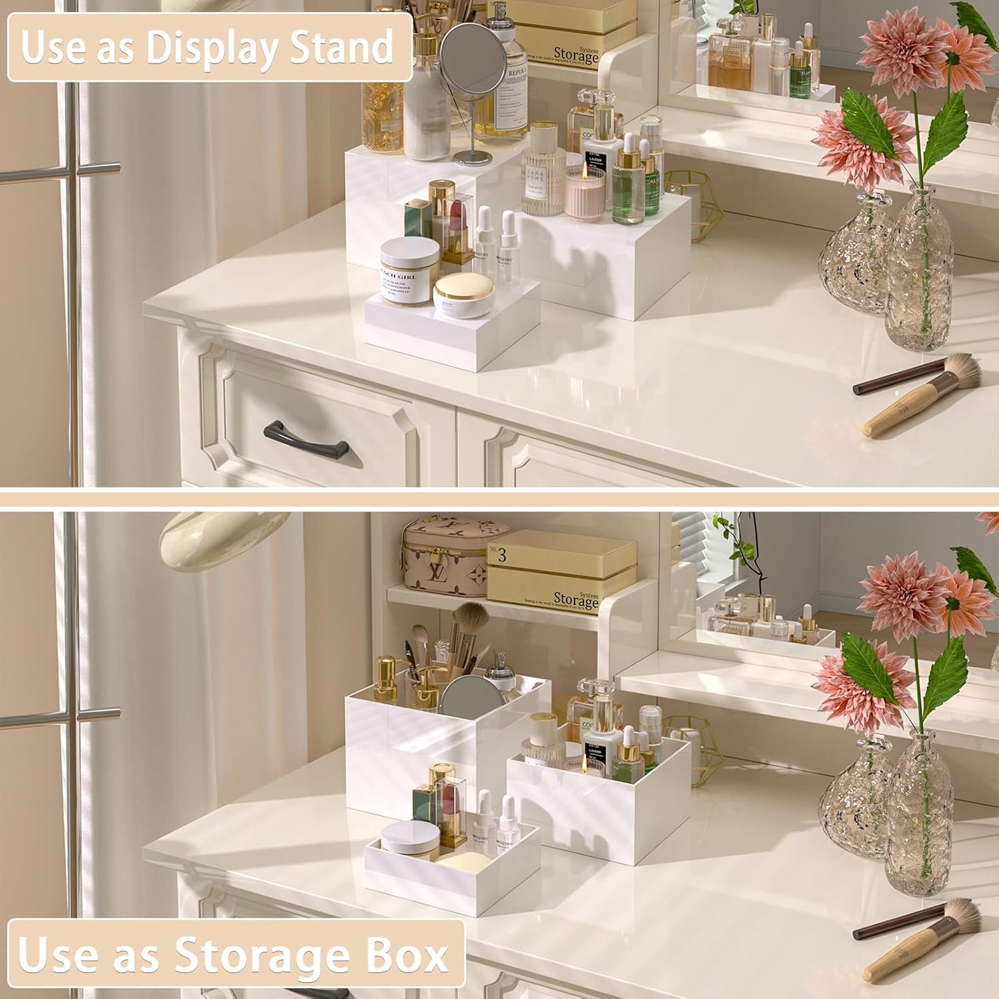 Buffet Risers, Food Display Risers for Party, White Acrylic Risers Display Stand for Buffet Table, Catering Displays for Dessert, Cube Box Nesting Riser with Hollow Bottoms (6"x7"x8" 6PCS)