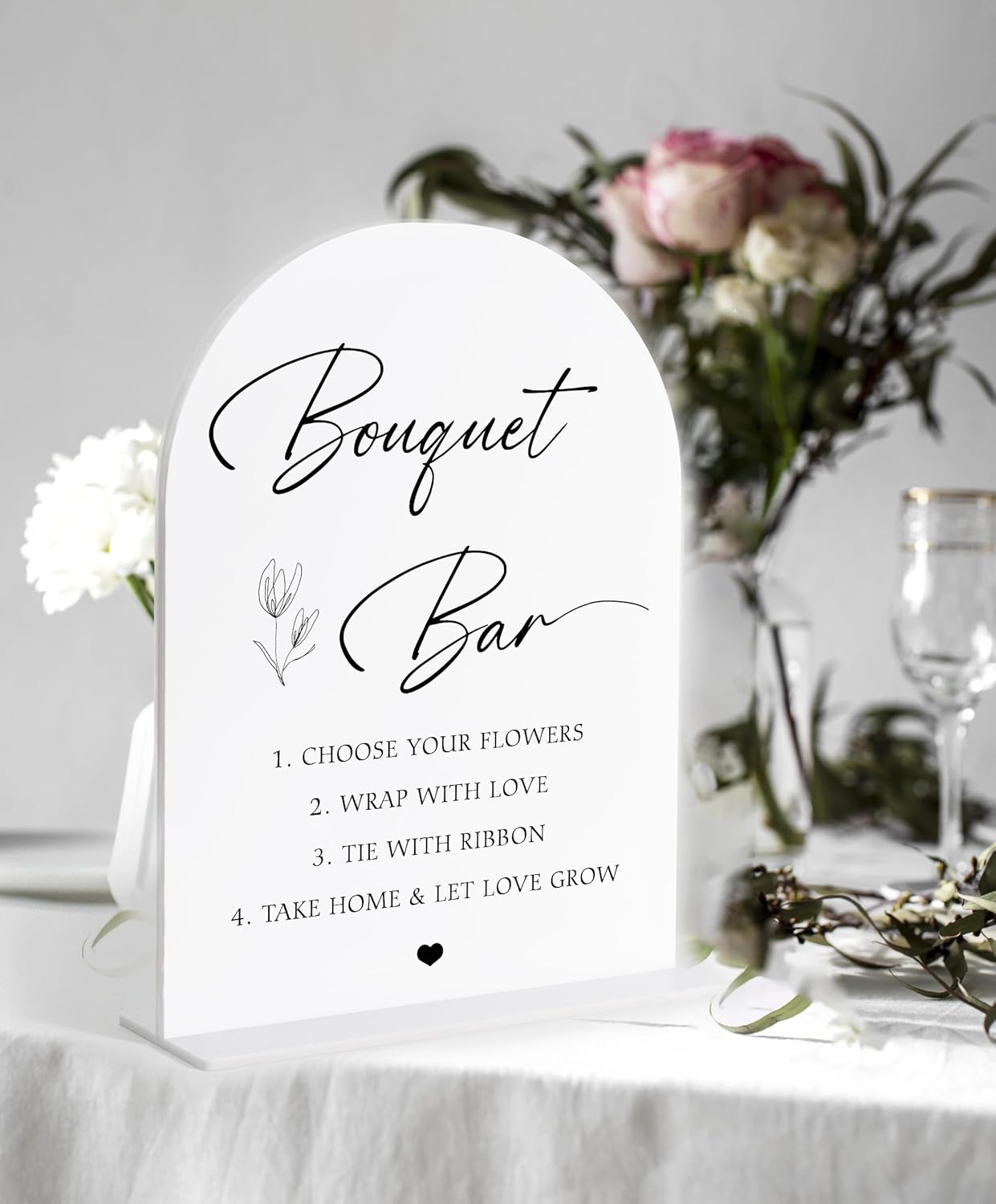 Bouquet bar Sign, White Arch Acrylic Wedding Sign, Flower Bar Supplies, Wedding Reception Decorations, Bridal Shower Decor, Engagement Party Decor, Centerpiece Table Decorations Party-9