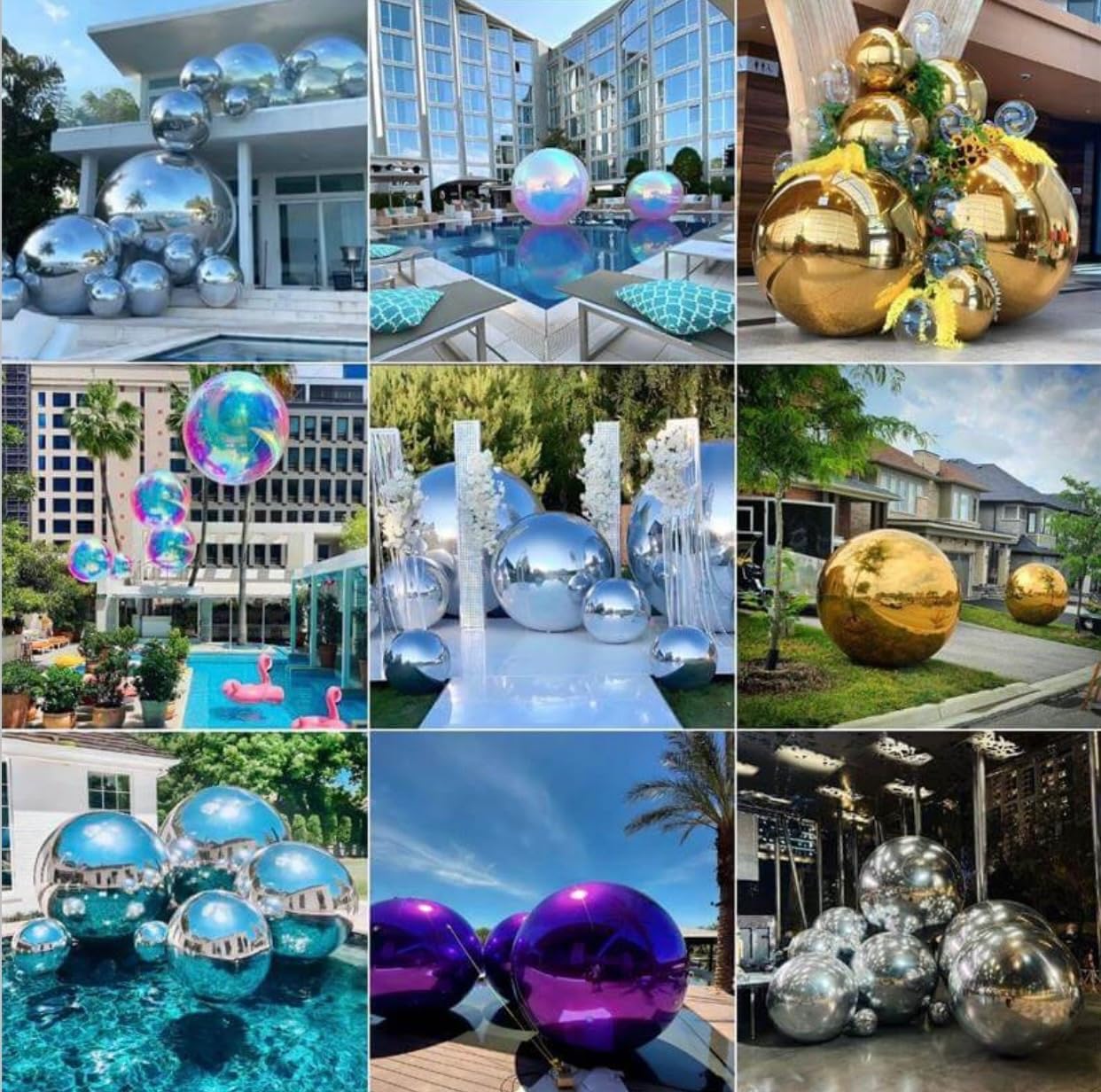 Inflatable Mirror Ball Set - Airtight PVC Spheres for Parties, Weddings, and Events. Perfect for Decoration, Hanging, and Displays. Includes Electric Pump (Multicolor, 24in-2pk_32in_39in_47in_71in)