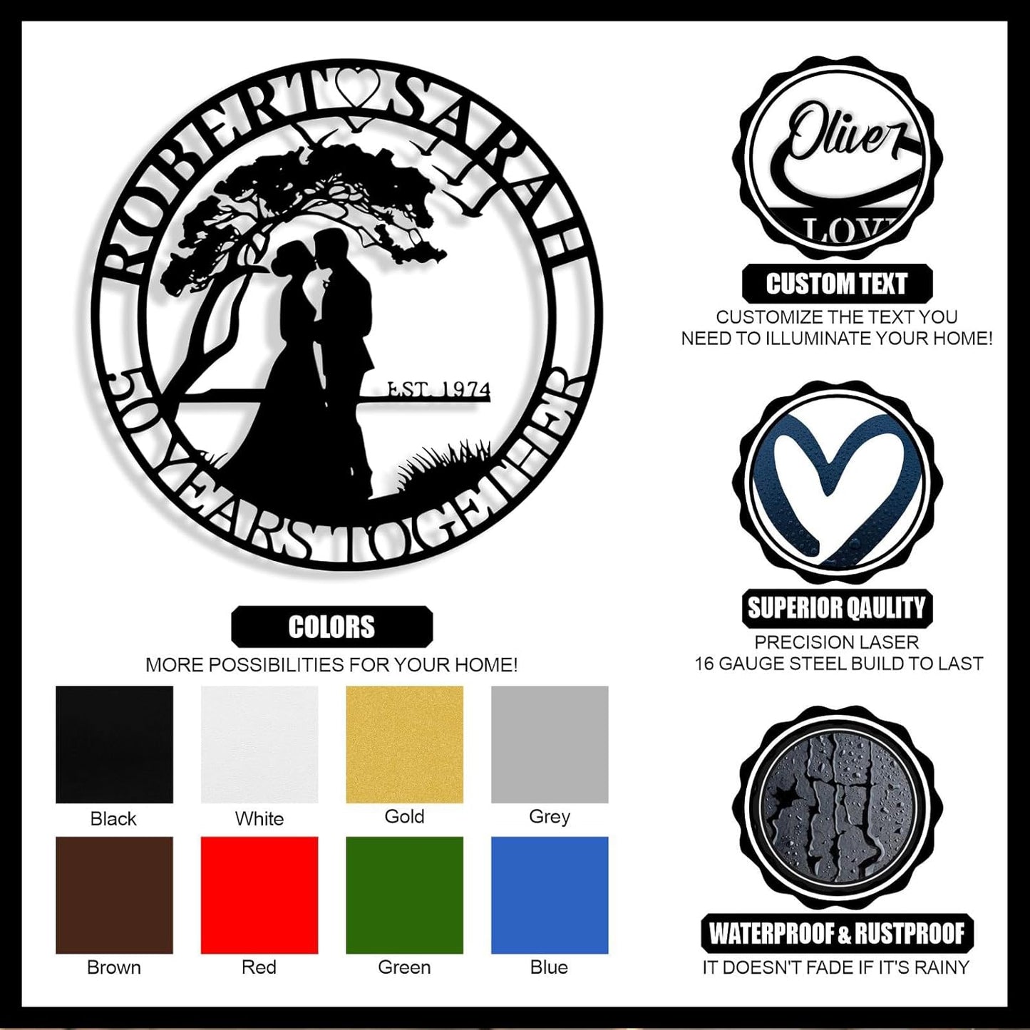 Personalized Tree of Life Metal Sign Wall Art Decor, Custom Wedding Gifts for Couples, Custom Family Name Sign, Christmas Valentine's Day Housewarming Gifts