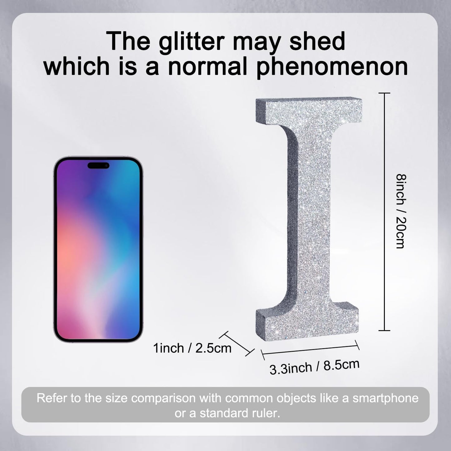 TONIFUL 8 Inch Silver Glitter Letter I Table Centerpiece A-Z Silver Birthday Party Decorations,Silver Alphabet I for Birthday,Chrismas,Graduation,Bridal Shower,Wedding,Anniversary Party Supplies