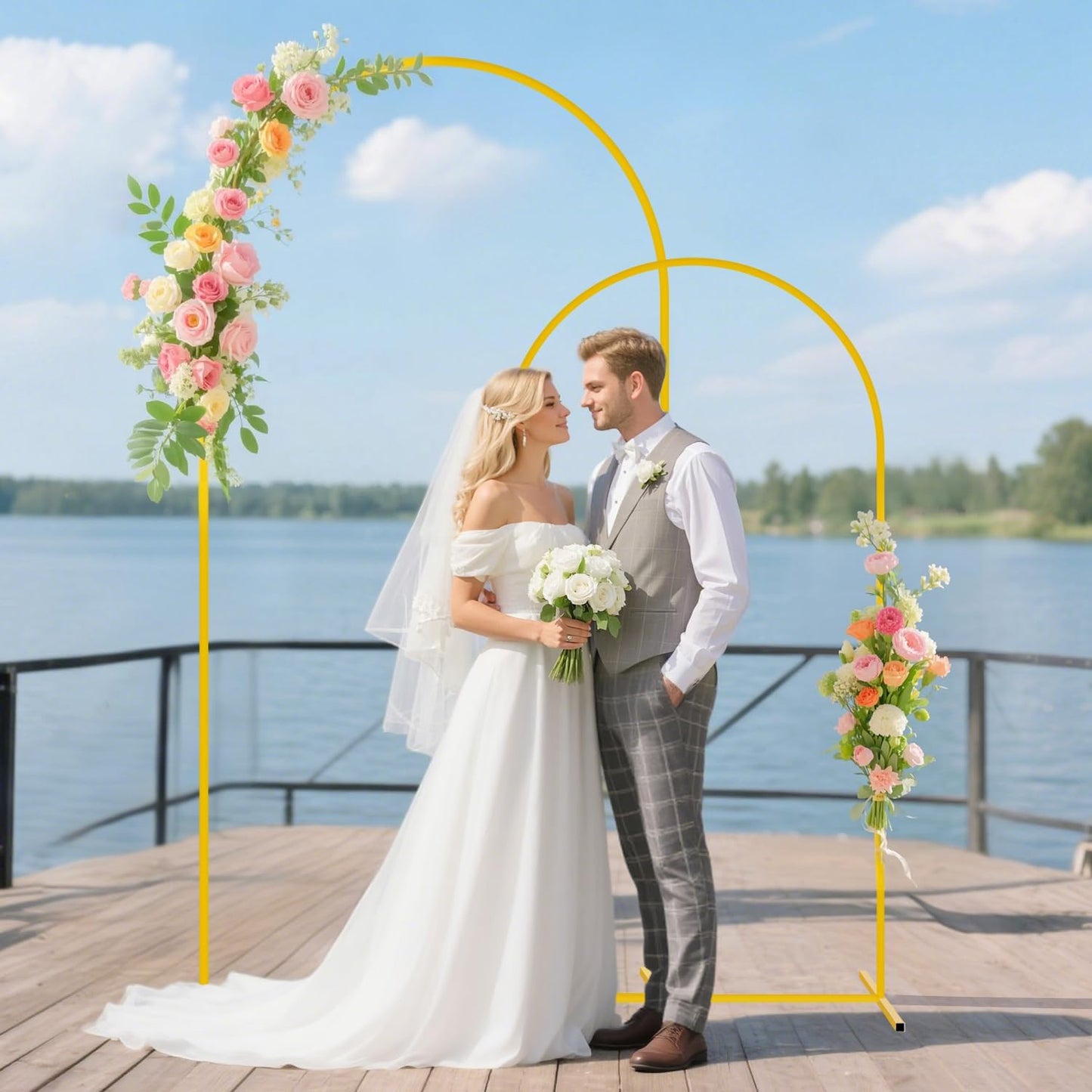 Wedding Arch Backdrop Stand and Peach Arch Cover Set of 2 (7.2FT, 6FT) Metal Backdrop Stand for Parties Spandex Arch Stand Cover for Birthday Bridal Baby Shower Graduation Balloon Arch Decorations