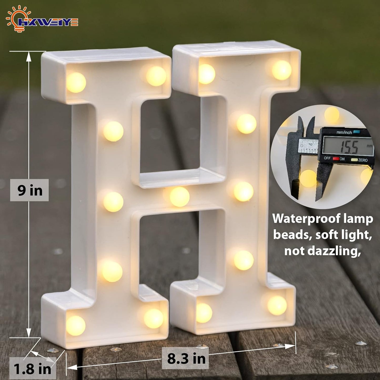 HXWEIYE Light Up Letters H, 8.57 Inch LED Marquee Letter Lights Sign 26 Alphabet and 10 Number Big Lights Letter for Party Birthday Bar Battery Powered Christmas Decor (9 * 8.3 * 1.8IN)-Warm White