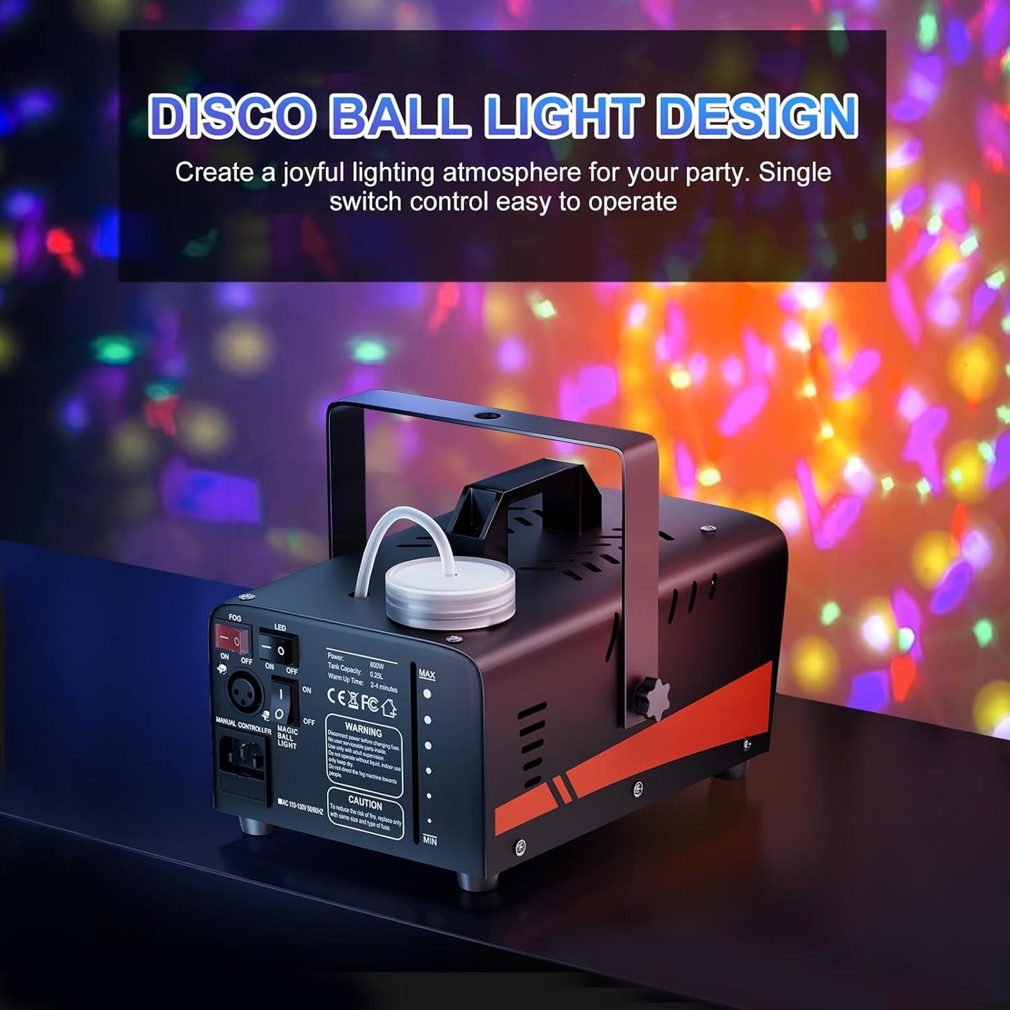 1200W Fog Machine, Halloween Smoke Machine Fog with Disco Ball Lights, 6000CFM with 13-Color LED Effects, Wired And Wireless Remote Controls, Ideal for Indoor, Outdoor, Wedding, Parties, and DJ Stage