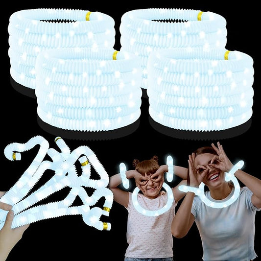 12-24 PCS White Glow Sticks Party Favors for Kids, LED Light Up Necklaces Bracelets Accessories for Toddlers, Glow Birthday Valentines Day Mardi Gras Party Supplies Decorations for Boys Girls