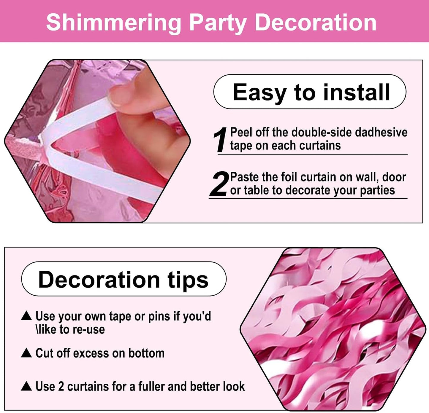 4 Pack Pink Wave Foil Fringe Curtain Backdrop, 3.28Ft x 8.2Ft Metallic Tinsel Foil Fringe Streamer Curtains for Photo Booth, Mother's Day, Easter, Birthday, Wedding Party Decoration