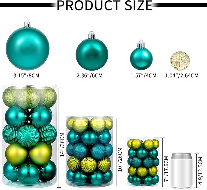 XmasExp 16ct Christmas Ball Ornaments Shatterproof Xmas Tree Hanging Balls Decorations Perfect for Holiday Wedding Christmas Decor (Malachite Green, 3.15")