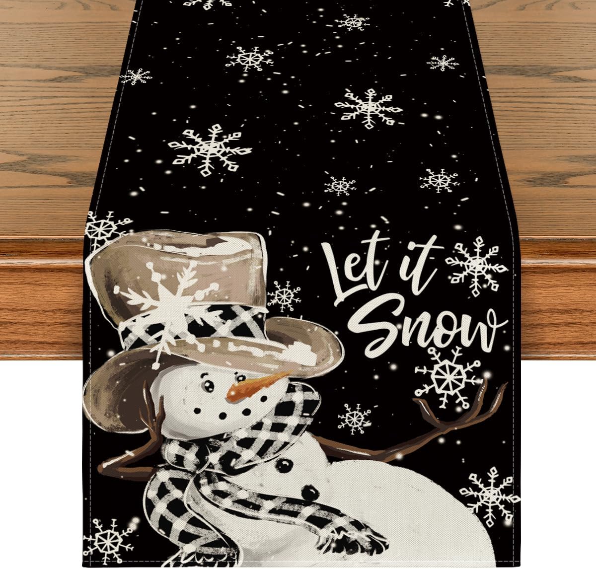 Artoid Mode Black Snowman Snowflake Let it Snow Winter Table Runner, Christmas Kitchen Dining Table Decoration for Home Party Decor 13x108 Inch