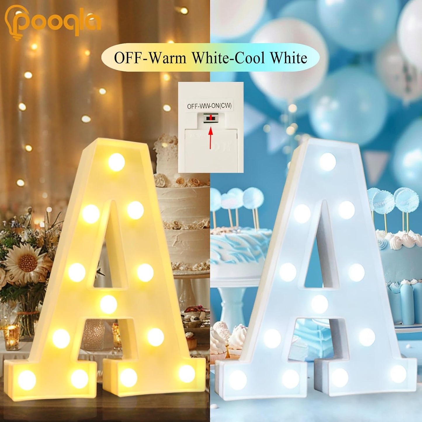 Pooqla LED Marquee Letter Lights, Warm White and Cool White Decorative Lighted Letters, Light Up Alphabet Letters for Boys Girls, Party, Wedding, Bar, Night Light, Birthday Decoration, Letter F