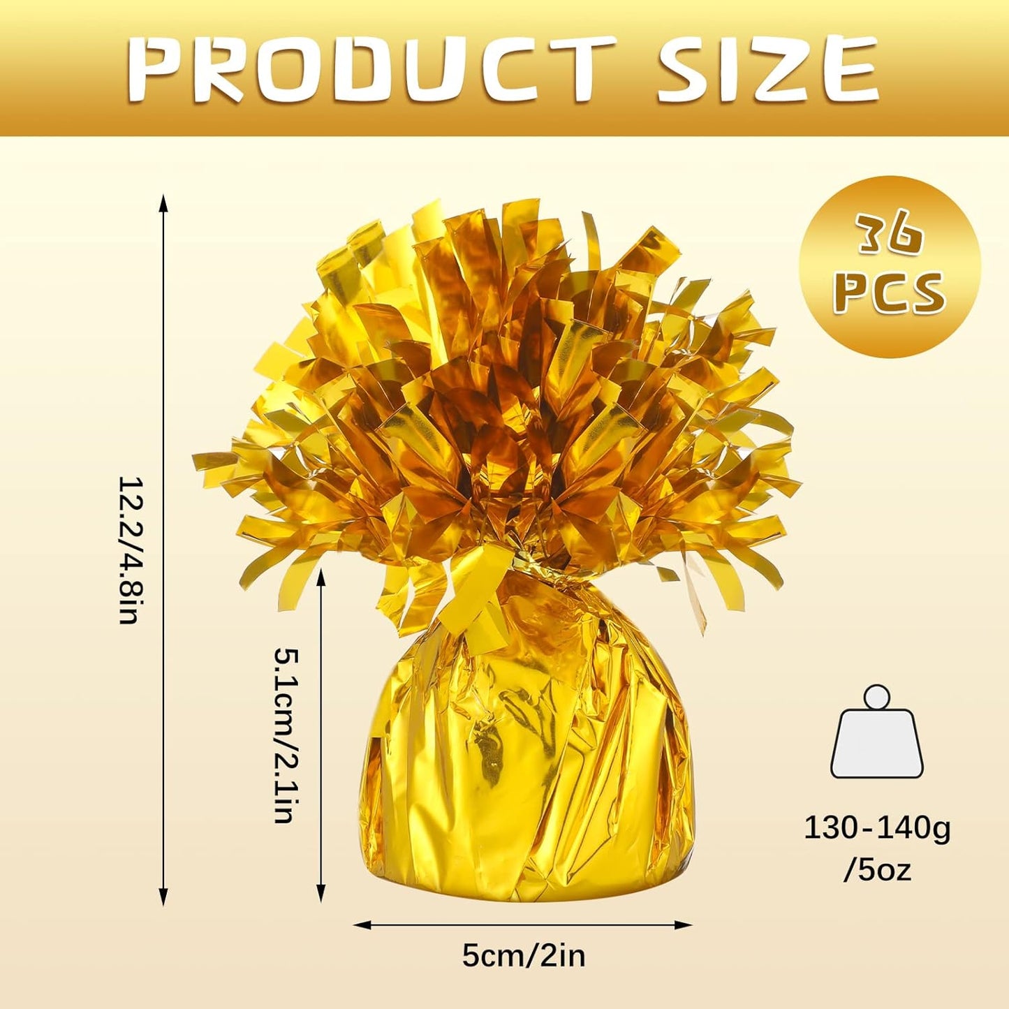 36 Pcs Metallic Balloon Weights Set Heavy Solid Metallic Anchor Balloon Holder Weights for Balloons Table Centerpiece DIY Decor for Birthday Party Favors Wedding 2.5 x 5 Inch(Gold)