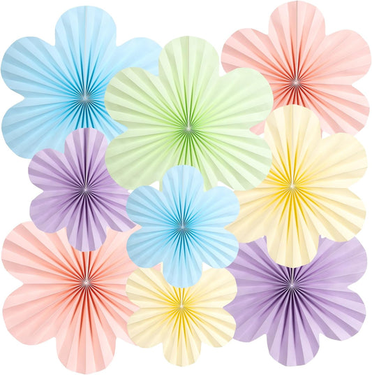 SUNBEAUTY 9 PCS Pastel Paper Flowers Decorations for Wall Paper Fans Classroom Decoration Paper Floral Backdrop Decor Paper Fans Decoration