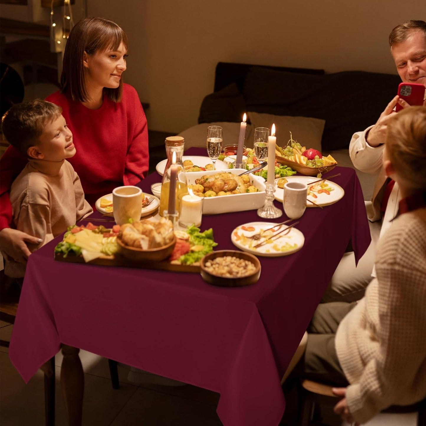 sancua 6 Pack Burgundy Tablecloth 60 x 102 Inch, Rectangle Table Cloth for 6 Feet Tables - Stain and Wrinkle Resistant Washable Polyester Table Cover for Dining Tables, Buffet Parties and Camping