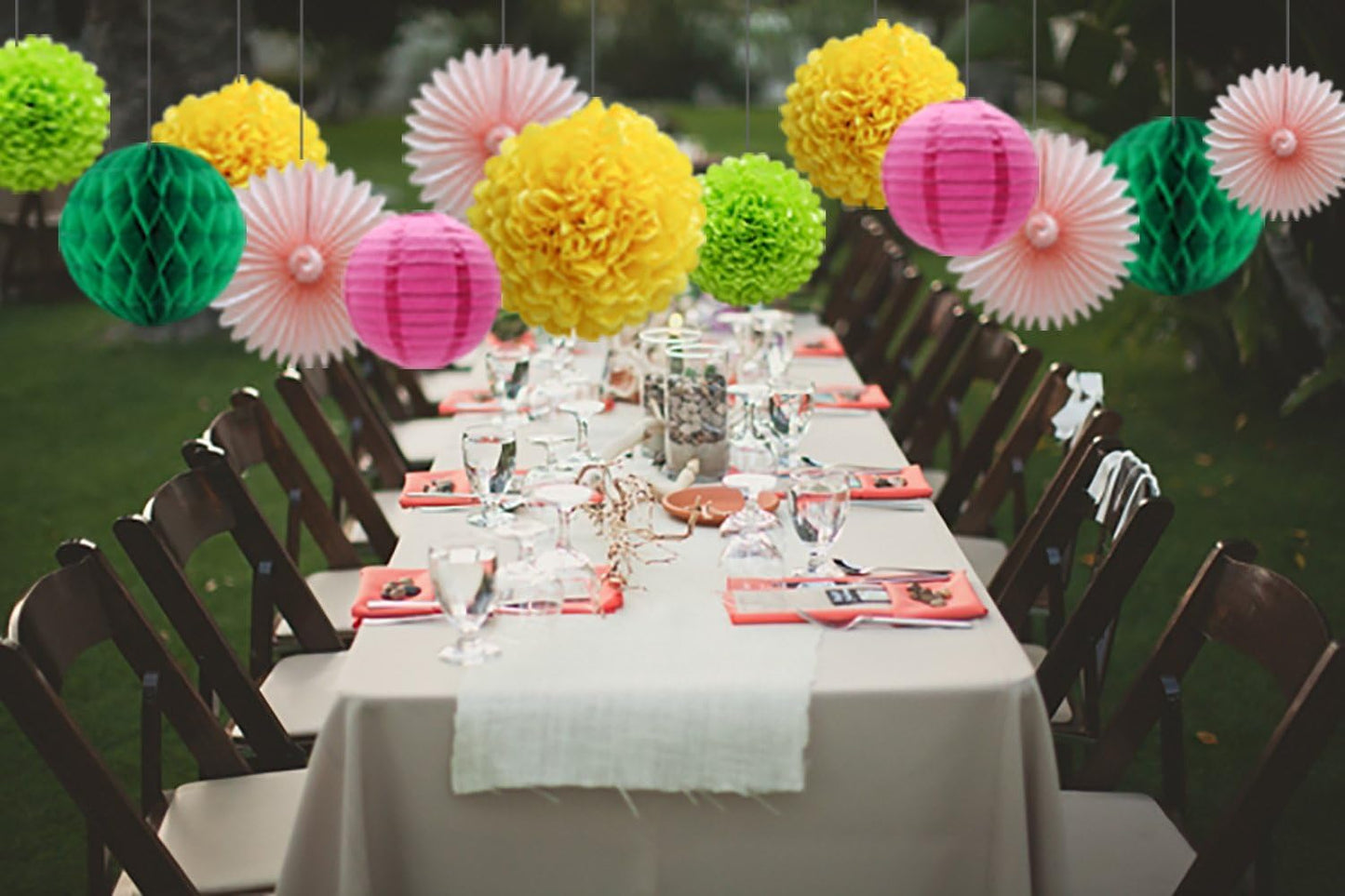 Party Decorations Kit Hanging Paper Fan Tissue Pom Poms Flowers Honeycomb Balls Paper Lantern for Trial Baby Shower First Birthday Bridal Shower Summer Decorations Hawaiian Luau Beach Supplies