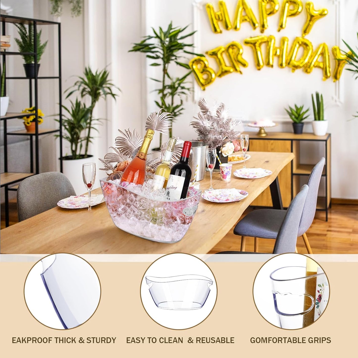 Ice Buckets for Parties, 6.5L Beverage Tub 2pcs Christmas Mimosa Bar Clear Acrylic Champagne Bucket with Scoops, Drink Bucket Tub for Cocktail Bar, Upgraded 6.5 Liter Wine Beer Cooler Bucket Kit