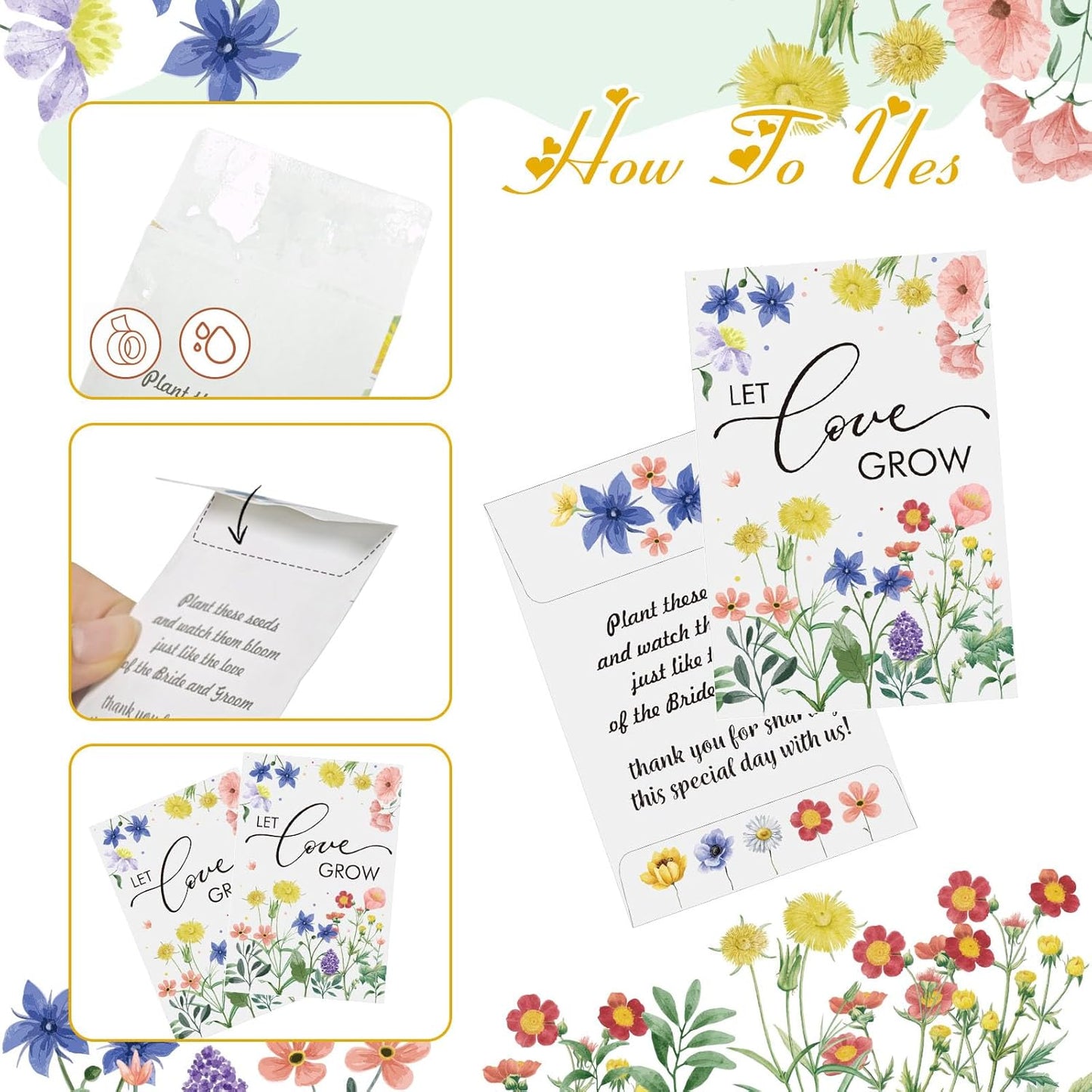 Cinrobiye 50 Sets Let Love Grow Wedding Favors for Guests Seed Packet Bags (Seed Not Include) with Tags & Labels Flowerpot for Bridal Shower Party Favors Bulk Wedding Souvenirs for Guests (Wild Flower)