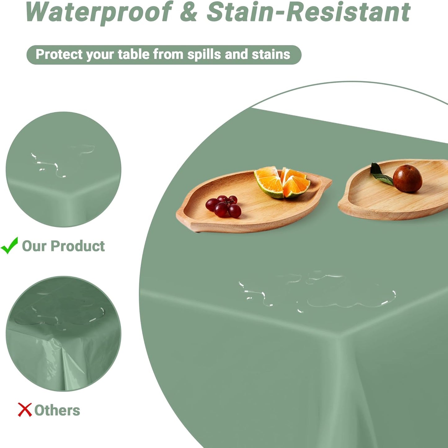 4 Pcs Picnic Table Cover, 54" X 108" Table Cloth Rectangle Table, Disposable Sagegreen Plastic Table Cover, Waterproof Tablecloths for Wedding, Baby Shower Decorations and Birthday Party Supplies