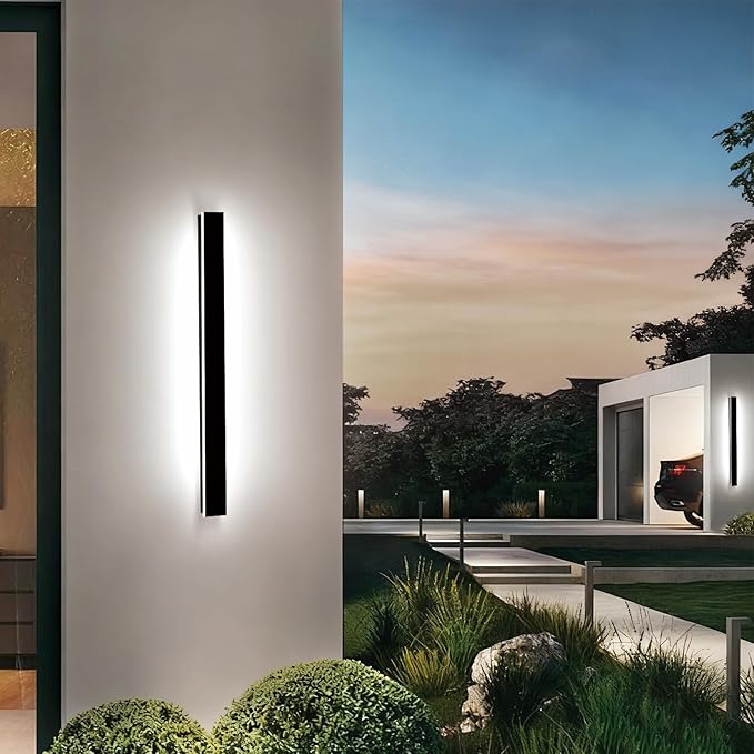 39in Exterior Wall Light, Modern Outdoor Wall Light Dimmable, Ip65 Waterproof Outdoor LED Lights, Black Long Strip Wall Mount Outside Lighting for House Garage