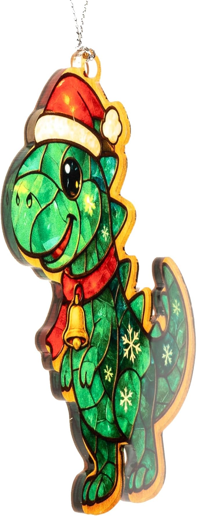 Dinosaur Ornament – Cute T Rex – Kids Holiday Tree Decor – Greeting Card – Christmas Dinosaur Ornament – Suncatcher Effect Stained Glass Window Hanging – Car Hanging