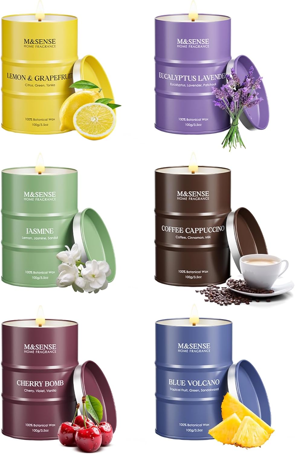 Fall Candle Gift Set | Mini Scented Candles Set|6 Pack Candles for Home Scented,Lemon Grapefruit Eucalyptus Lavender Jasmine Coffee Cherry Candle,Gift Set for Women and Men,Soy Wax 21 oz 105 Hour