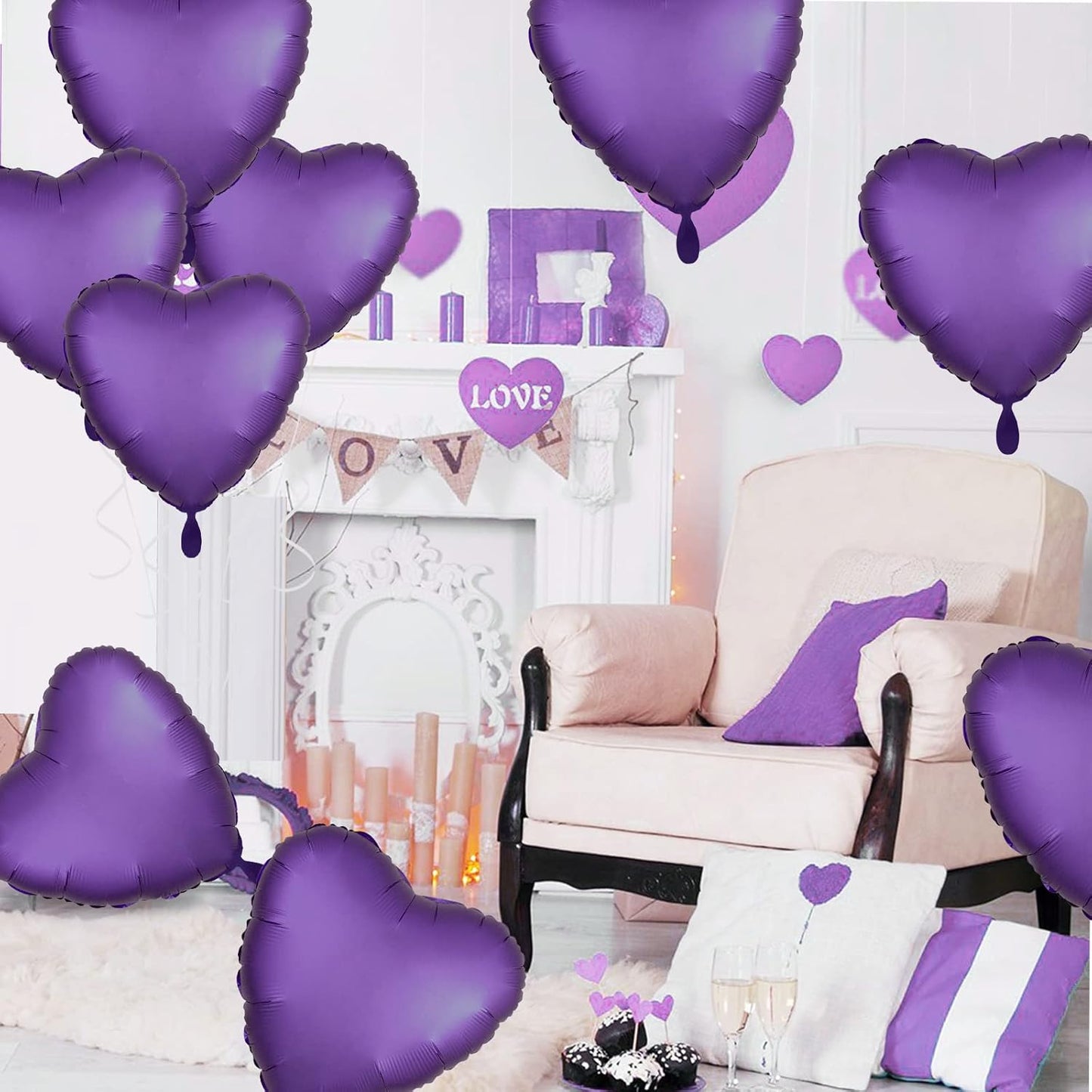 Purple Heart Balloon, 10PCS Purple Foil Heart Balloons, 18inch Metallic Purple Heart Shape Foil Balloons for Helium Birthday Party Decorations for Brithday Party, Valentines Day, Wedding, Anniversary