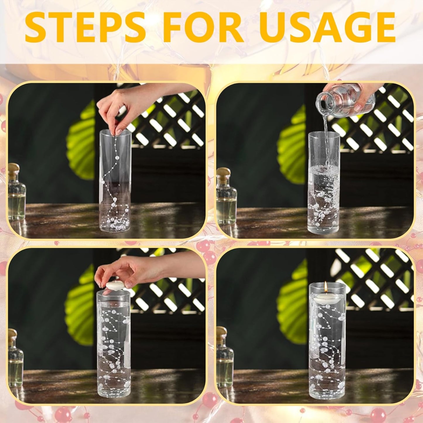 50 PCS Artificial Floating Beads for Centerpieces Vases, Blue Green 8+3mm String Beads for Wedding Party Faux Pearl String for Decorating, String Pearls for Crafts Vase Filler