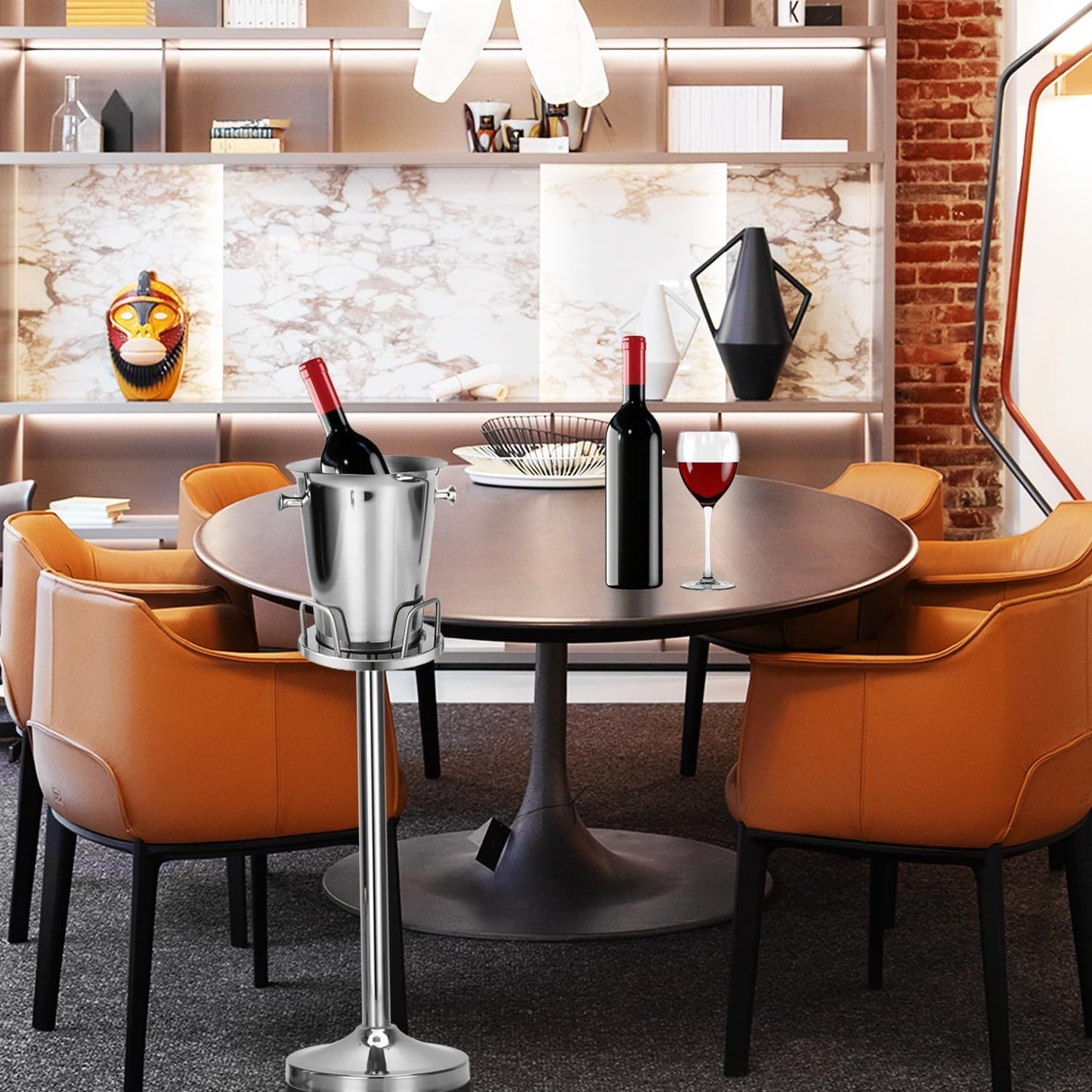 Ice Bucket with Stand Champagne Ice Bucket for party Stainless Steel Standing Champagne Ice Bucket Ice Cube Container Chiller Wine Bucket on Stand for Beer Bar BBQ Wedding KTV Club Kitchen & Bar Wares