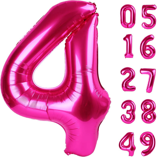 40 Inch Hot Pink Large Number 4 Birthday Balloon, Giant Number Four 14 24 34 40 44 Balloons, Foil Mylar Big Balloons for Anniversary Graduation Supplies Decorations