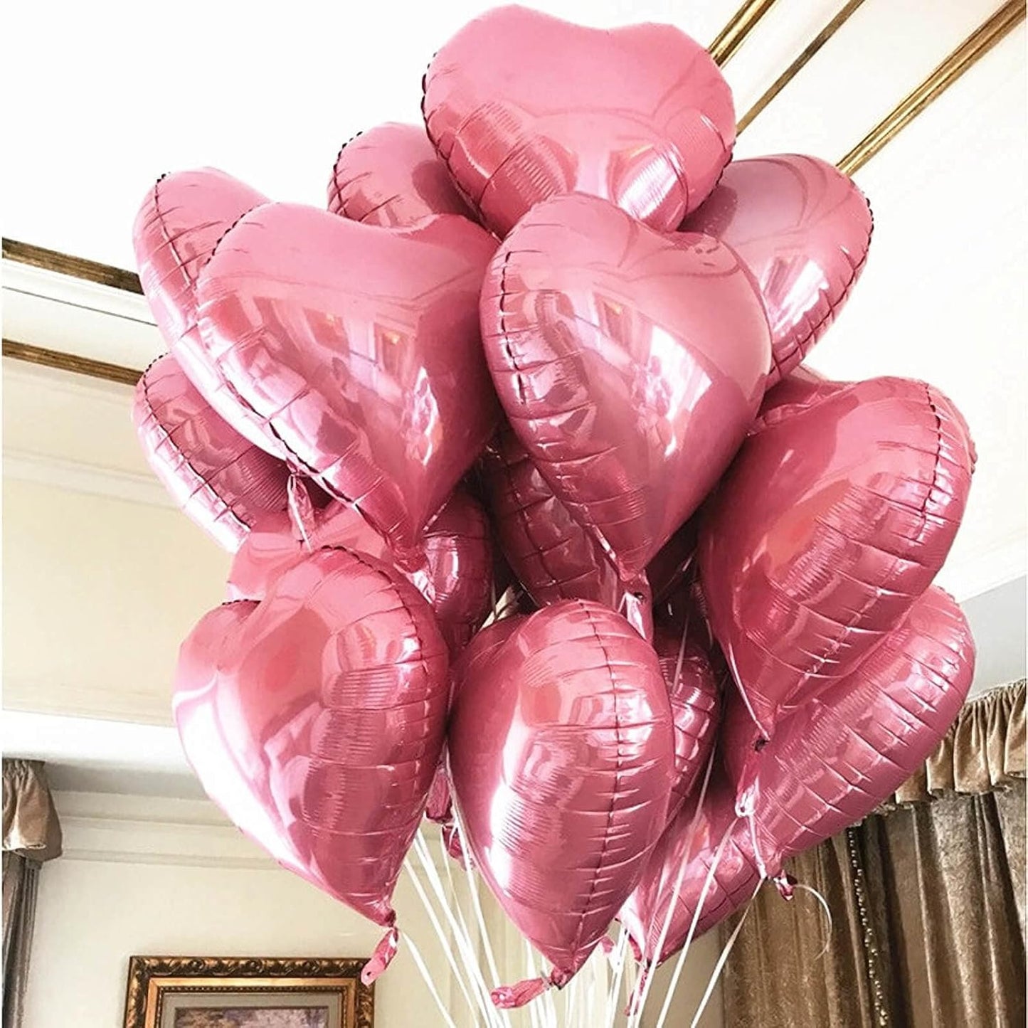 10Pcs Pearl Pink Foil Heart Shaped Balloons 18 Inch Mylar for Baby Shower, Wedding, Valentine Decorations - Love Party Supplies