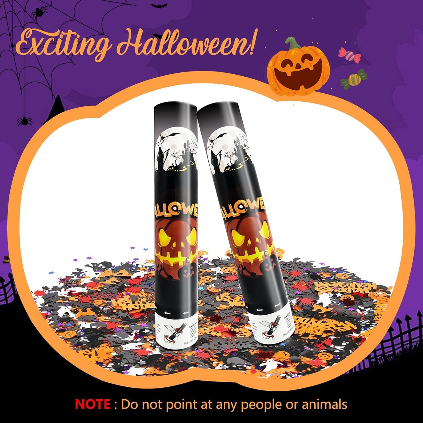 4 Pack Halloween Confetti Poppers, 12 Inch Confetti Cannon Party Poppers Shooters for Birthday, Wedding, Graduation, Anniversary, Parties, Halloween