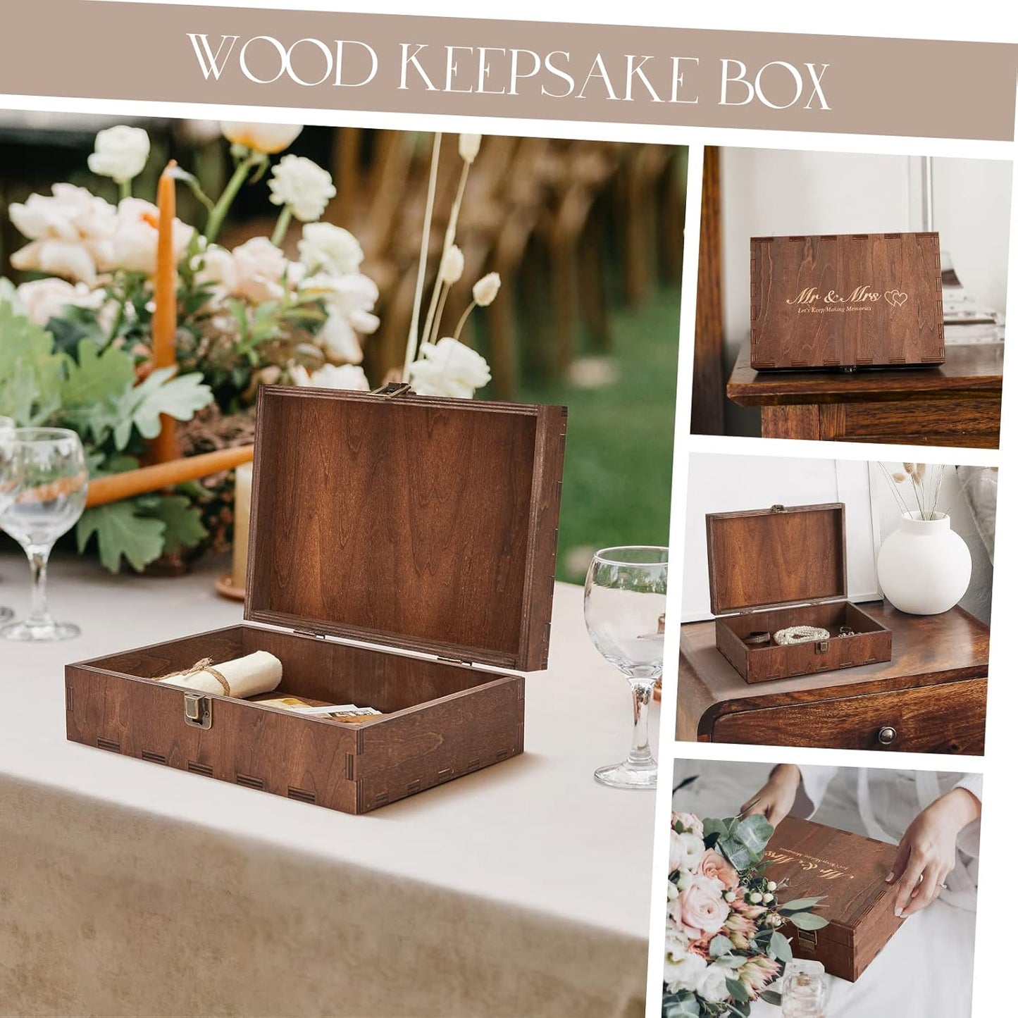 AW BRIDAL Wedding Keepsake Box with Lids, Mr and Mrs Engraved Wood Memories Box for Storage, Bridal Shower Gifts for Bride, Engagement Gifts for Couples, Wedding Gift for Bride and Groom