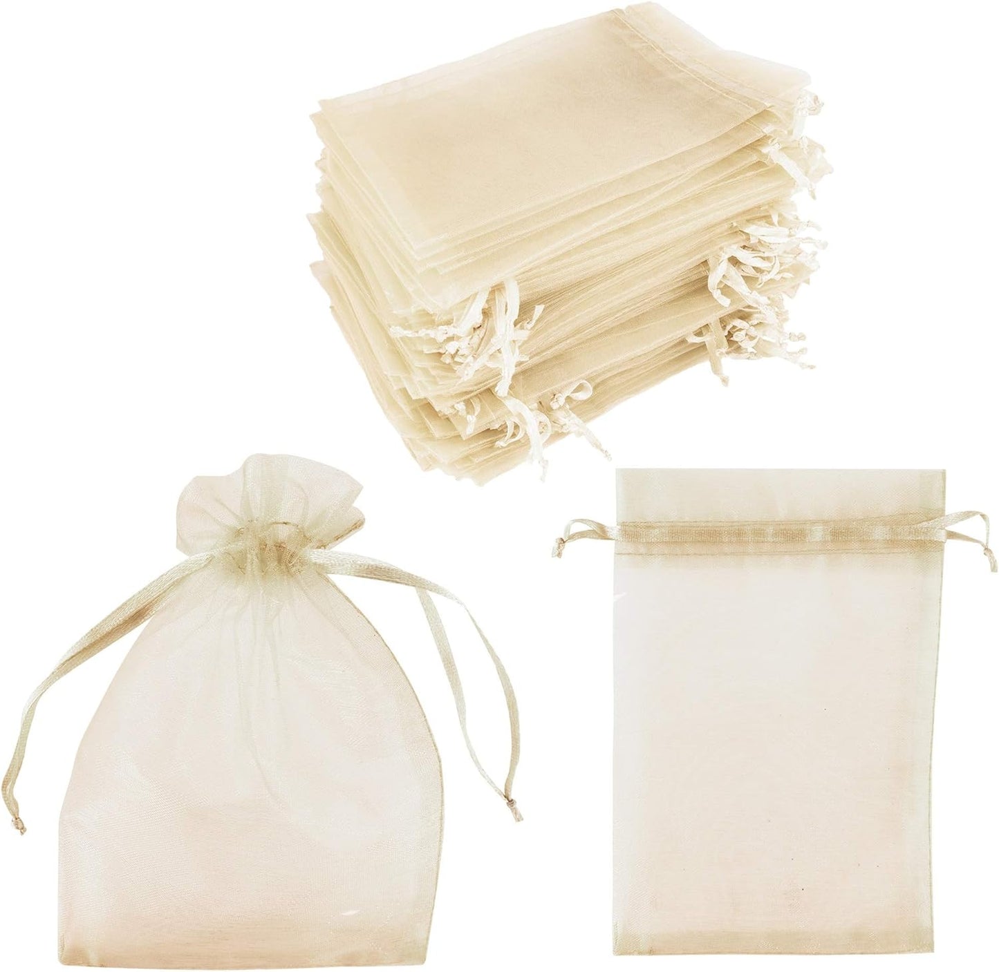 Super Z Outlet 100 Pack 4x6 Inch Mini Sheer Drawstring Organza Transparent Bags Jewelry Sack Pouches for Wedding, Party Decorations, Arts & Crafts Gifts (Ivory)