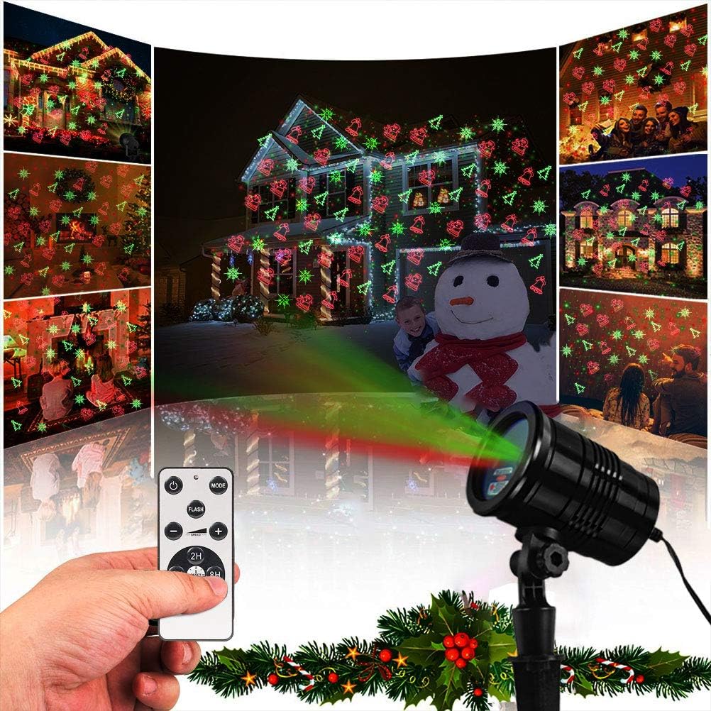 Christmas Projector Lights Outdoor, Led Christmas Laser Lights Landscape Spotlight Red and Green Star Show with Remote Control,Indoor Outdoor Holiday Decoration for Party Garden Wall Decoration