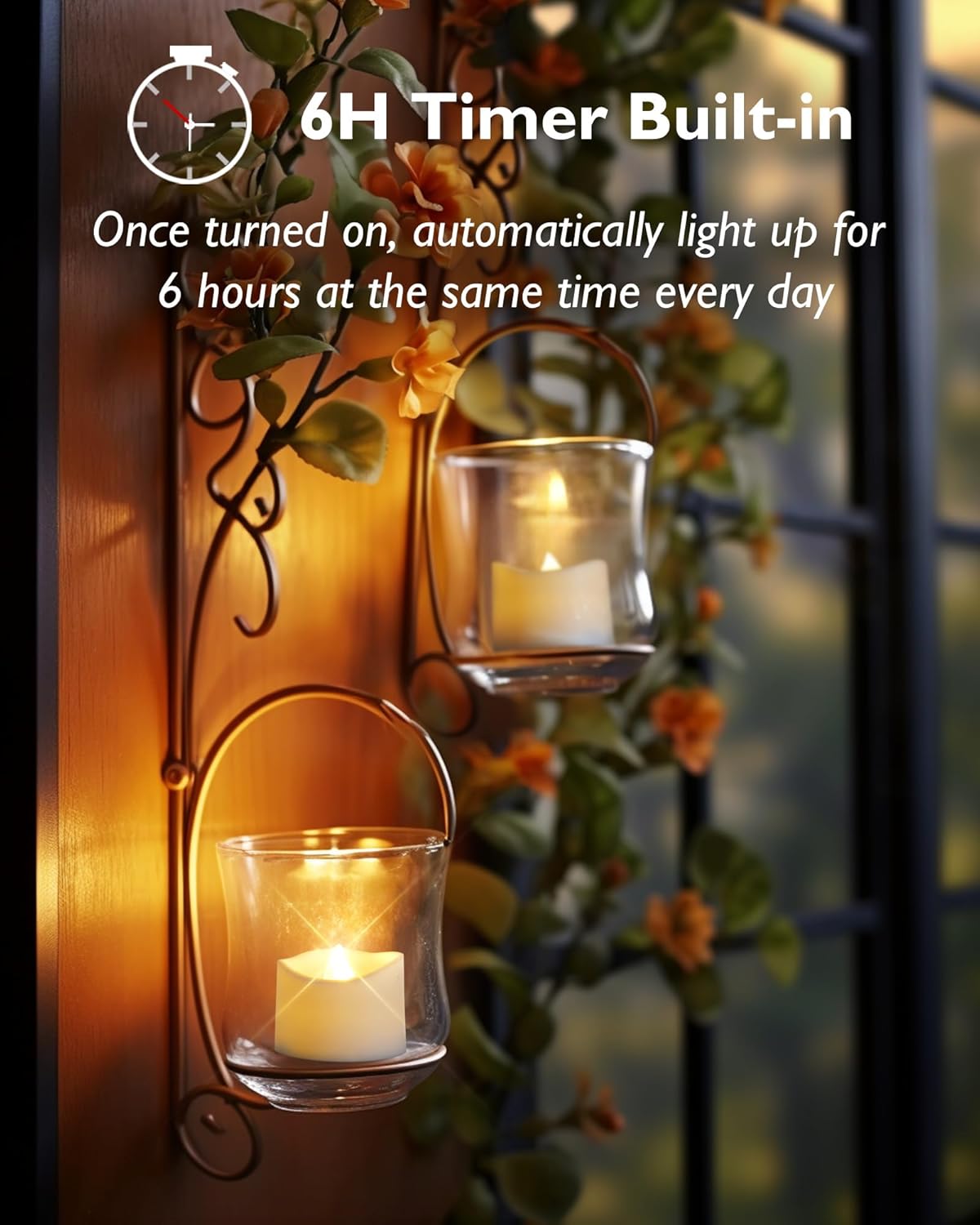 Homemory Timer Tea Lights Candles Battery Operated, 6H Timer Built-in, Auto On Daily, Flameless LED Tealight Votives for Table Centerpieces, Lantern, Holiday Decor, Warm Lamp, No Remote, 24-Pack