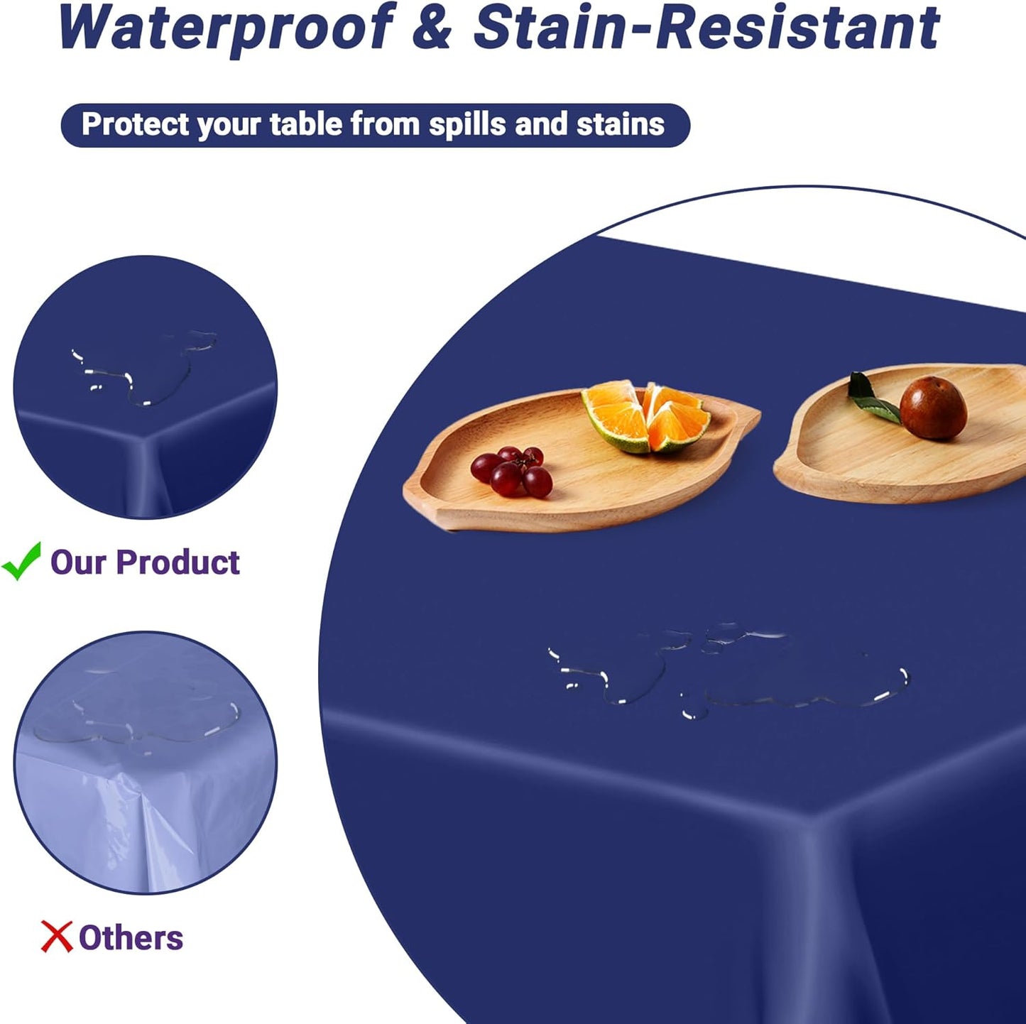 4 PCS Navy Plastic Tablecloths for Rectangle and Round Tables, 54" x 108" Stain Resistant Disposable Tablecloth for Picnic, Weddings, Baptism Decorations, Picnic Table Cover for Parties, Birthday