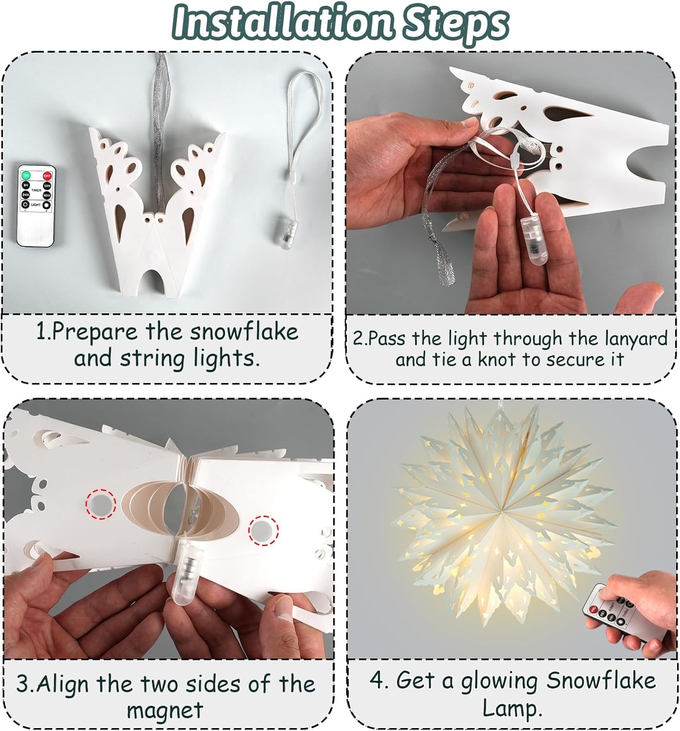 5 Pack Christmas Paper Snowflake Lanterns, Christmas Paper Star Lantern with LED Light White Hanging Lamp Ornaments for Xmas Tree New Year Winter Frozen Weddings Birthday Holiday Party Decorations